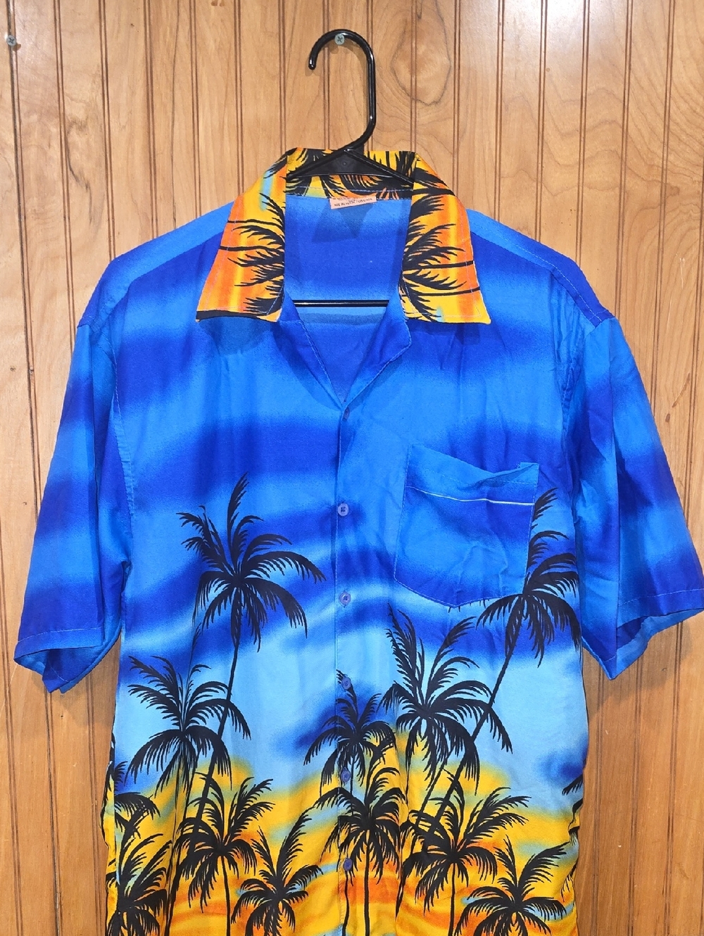 Men's Blue Tropical Palm Tree Print Short-Sleeve Shirt Size XL